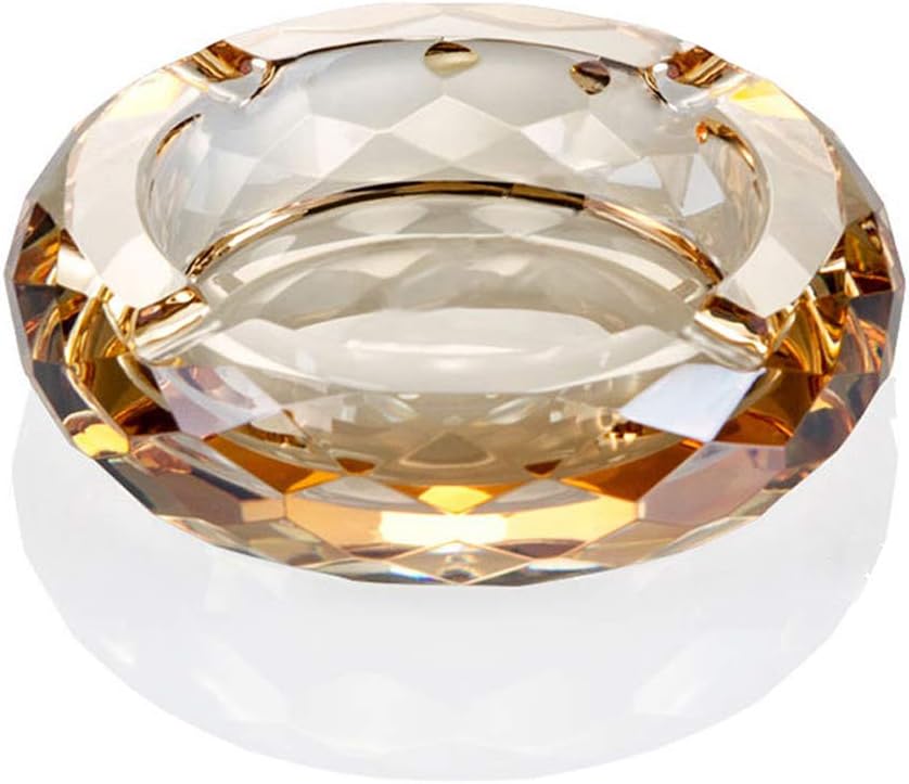 Crystal Glass Ashtray, Cigar Cigarettes Ashtray Holder Home Office Desktop Tabletop Decoration,Crystal Gold