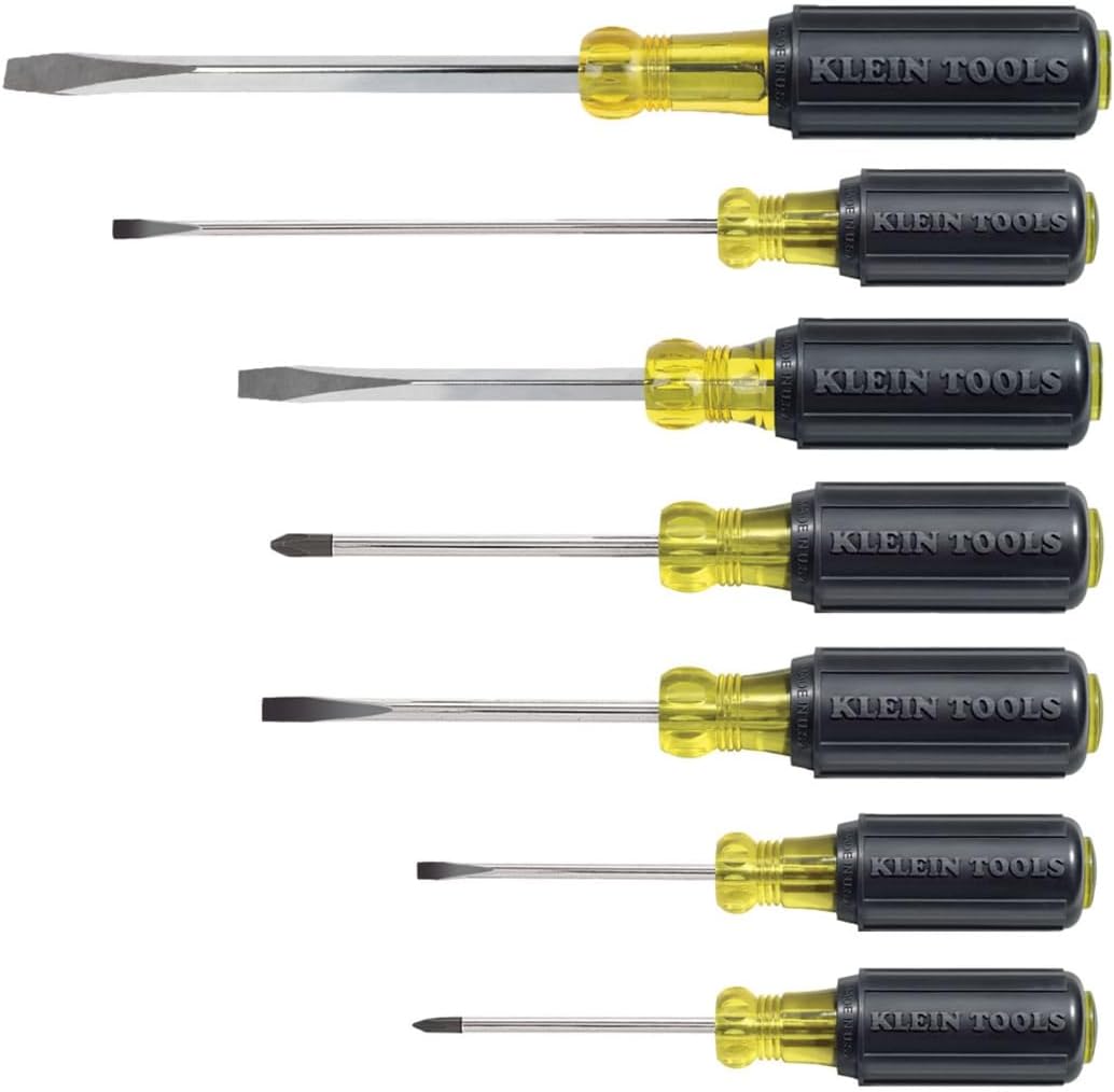 Klein Tools 85076 Screwdriver Set, Made in USA, Slotted and Phillips Screwdrivers with Non-Slip Cushion-Grip Handles and Tip-Ident, 7-Piece
