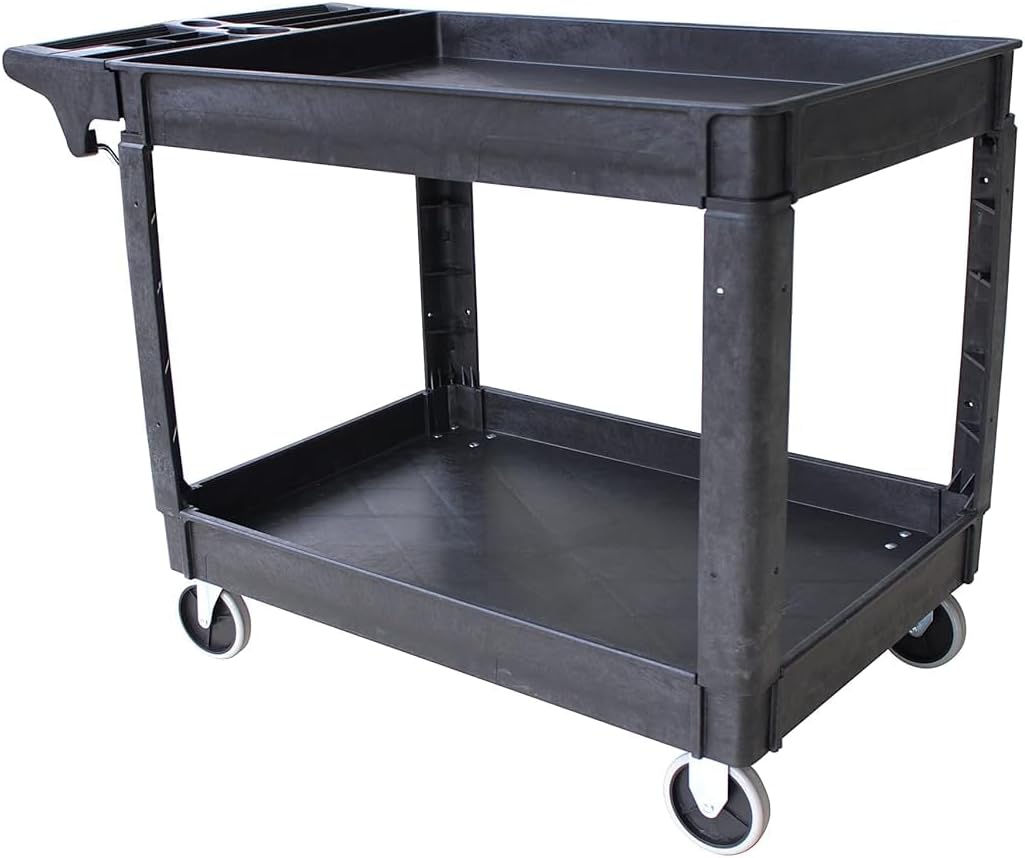 MaxWorks 80858 500-lb Utility Service PP Cart with Two Trays and Wheels 46 inch x 25.5 inch x 33.5 inch Overall Dimensions