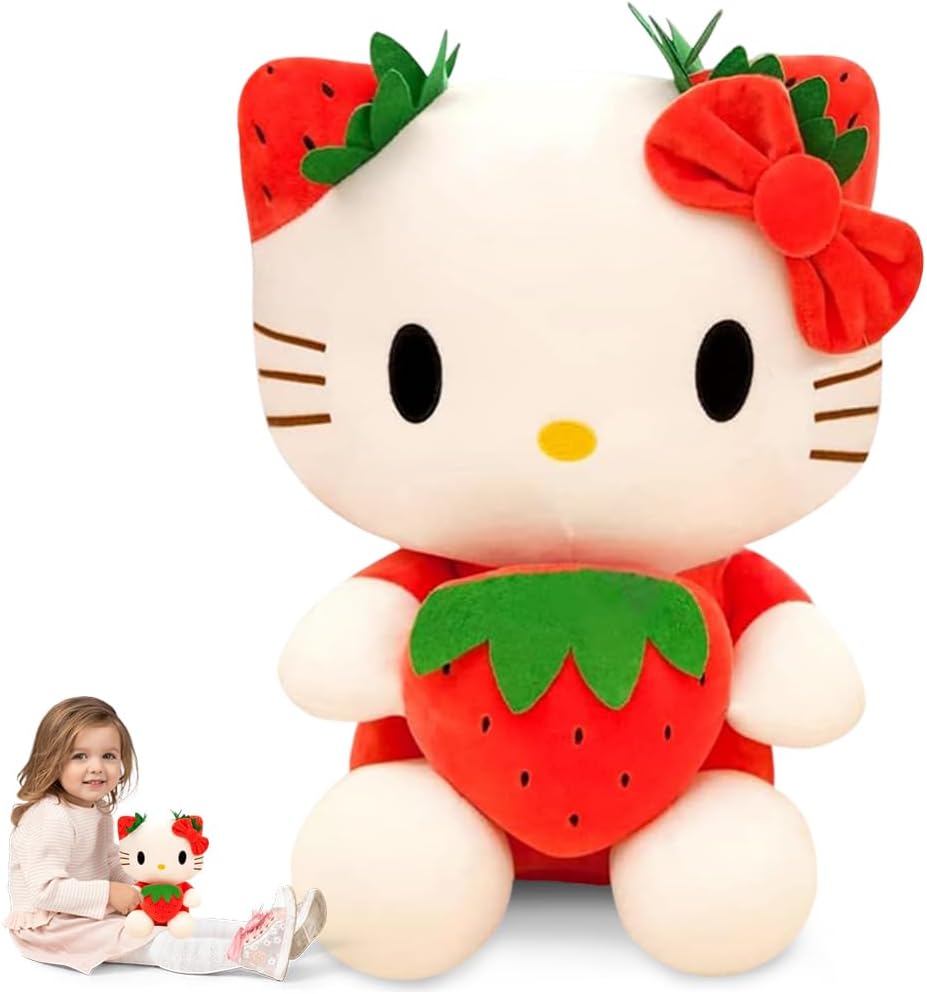 LGQHCE Hellokiitty Plush Doll, Hellokiitty Plush Toy Figure Soft Stuffed Animal Doll Plushies Animal Plush Doll Cartoon Cuddly Doll Figurine Plush Birthday Gift for Boys and Girls (22cm)