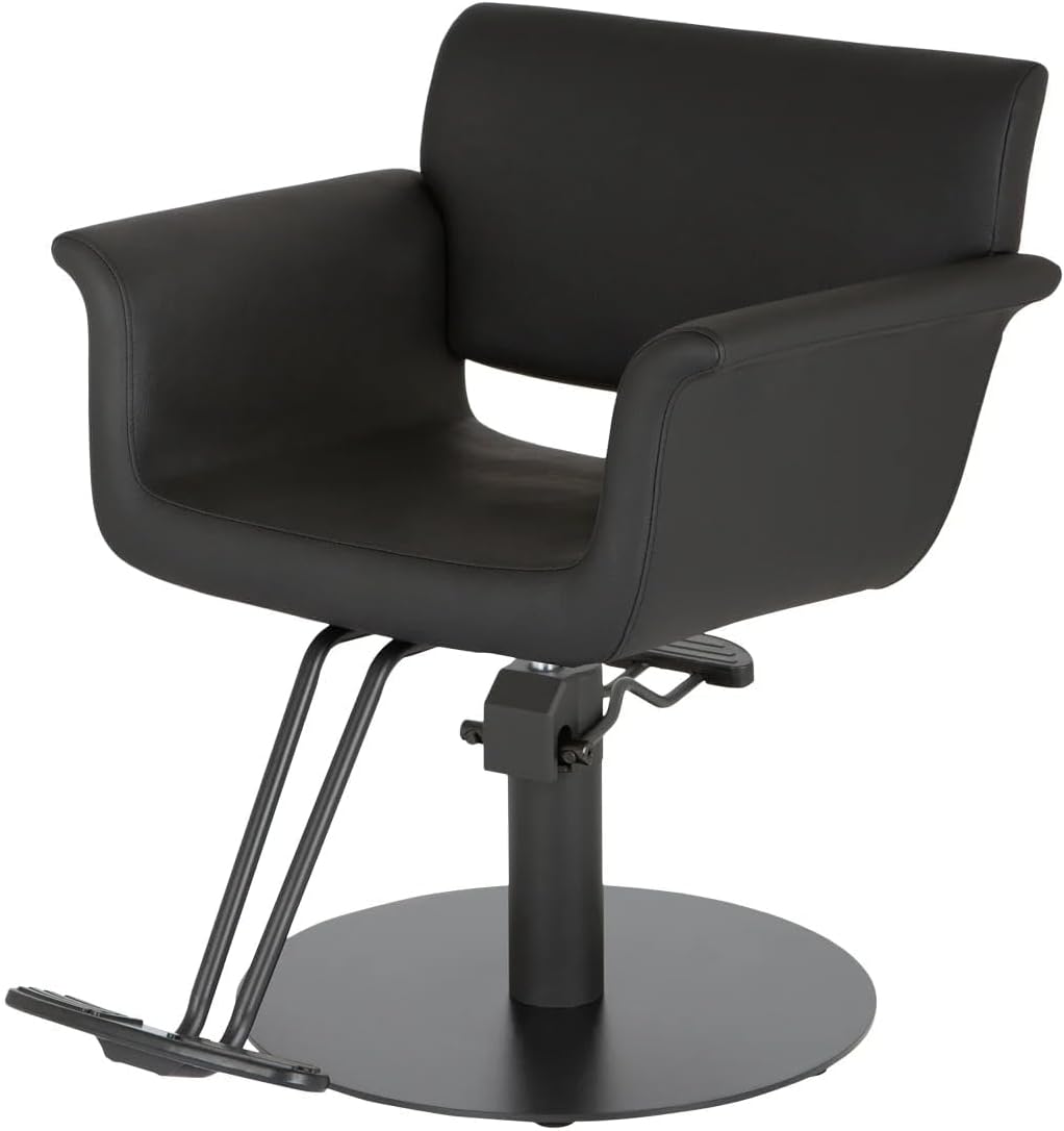 Buy-Rite Capri Styling Chair for Professional Salons & Barbershops - Luxurious Black Vinyl, Black Stitching (Flat Base)