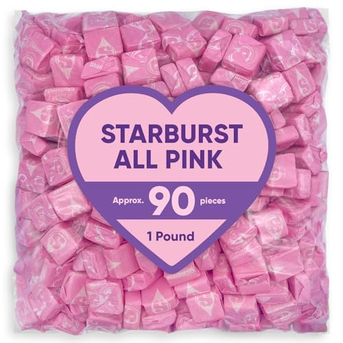 Strburst All Pink Chewy Candy -1 Pound Approx 90 Strawberry Candies - Bulk Candy Individually Wrapped Christmas Candy - Snacks for Kids and Adults - Pink Christmas Candy Bulk for Candy Buffet and Christmas Decoration