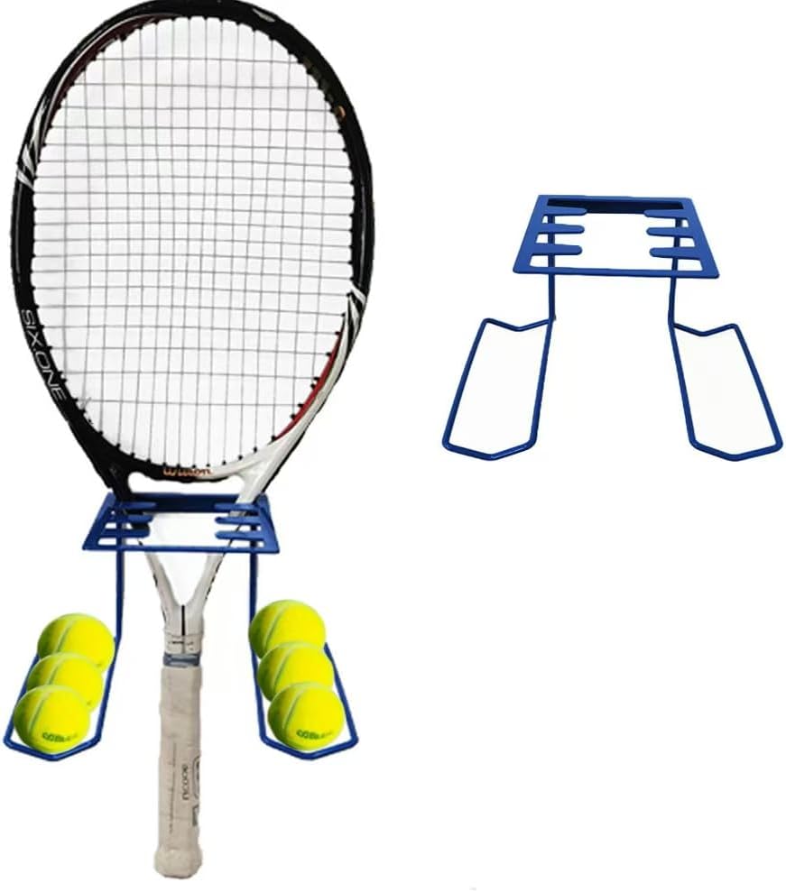 Tennis Racket Holder Metal Wall Mounted Tennis Racket Storage Rack for Tennis Badminton Paddel Racket and Tennis Balls Blue Colour