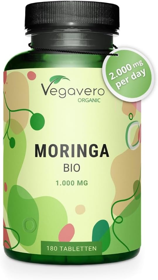 Vegavero Organic Moringa Oleifera Tablets 2000 mg | Pure Powder - Premium Quality | Lab-Tested & Non-GMO | Malunggay Supplement | 180 Tablets | Vegan