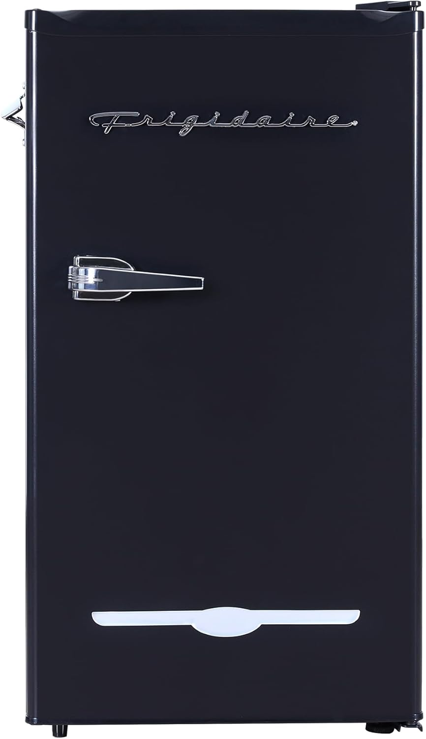 FRIGIDAIRE EFR376-BLACK 3.1 Cu Ft Black Retro Bar Fridge with Side Bottle Opener