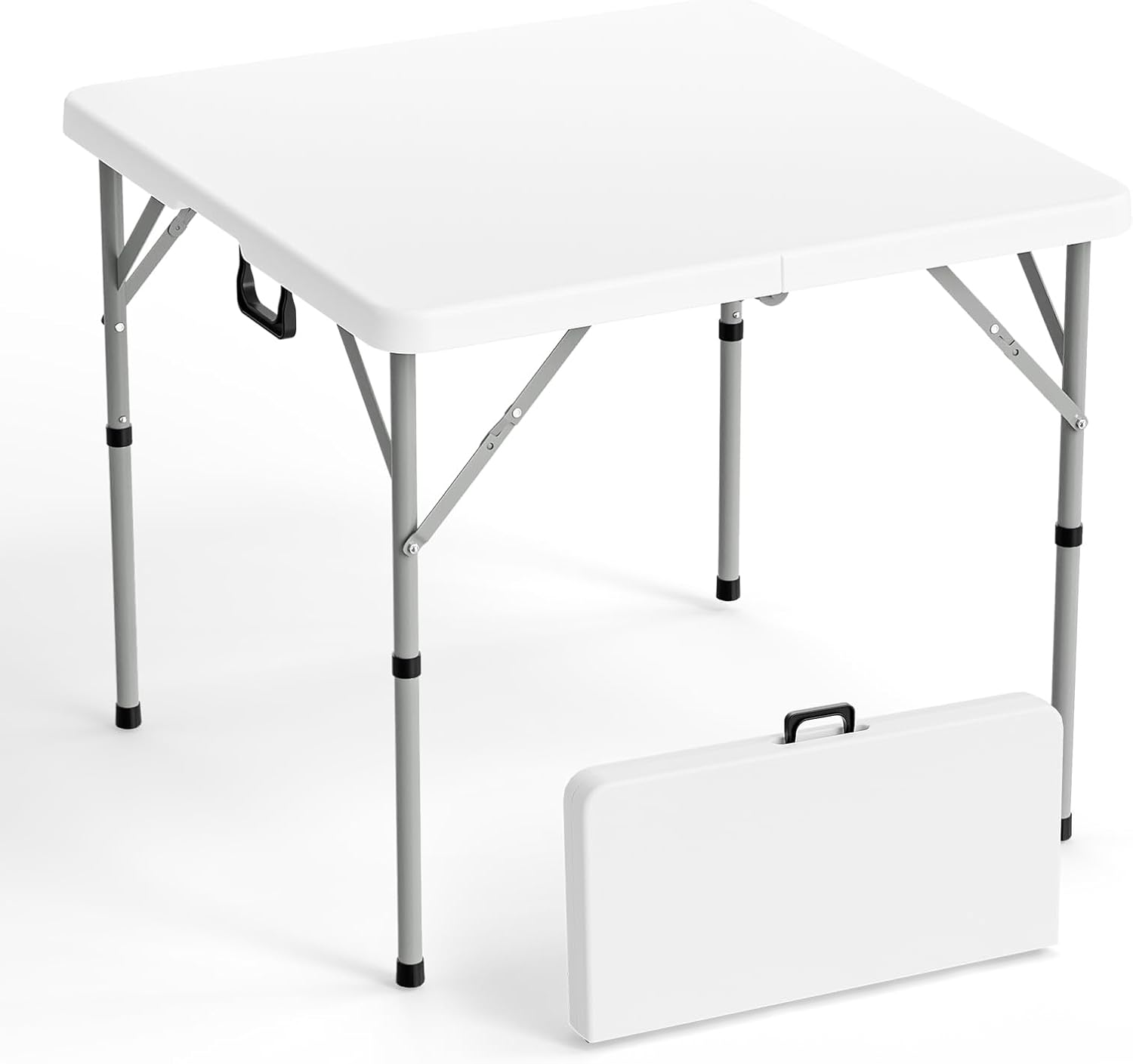 VINGLI 34" Fold in Half Square Table, Bi-Folding Commercial Table, Portable Plastic Dining Card Table for Kitchen or Outdoor Party Wedding Event, White