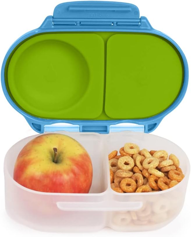 b.box Snack Box for Kids & Toddlers: 2 Compartment Snack Containers, Mini Bento Box, Lunch Box. Leak Proof, BPA free, Dishwasher safe. School Supplies. Ages 4 months+ (Ocean Breeze, 12oz capacity)