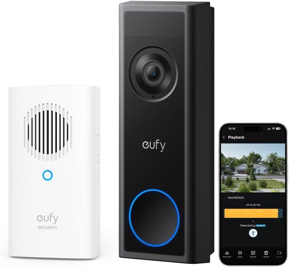eufy Security Video Doorbell Camera Wireless C31 with Chime, 2K FHD, Dual Power Options, Live Video Call, Easy Installation, Quick-Release Battery, 24/7 Recording, No Monthly Fee