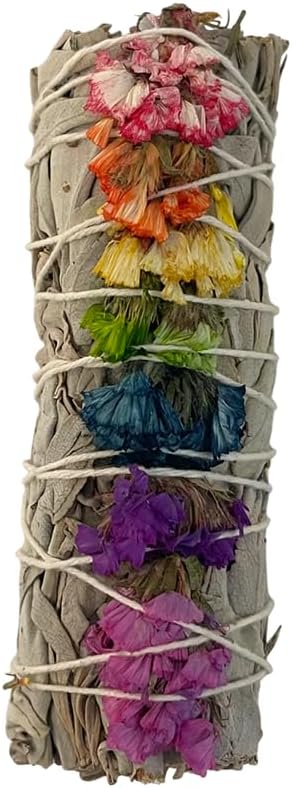 VIE Sage Smudge Stick 4" (White Sage and 7 Chakra Flowers 4")