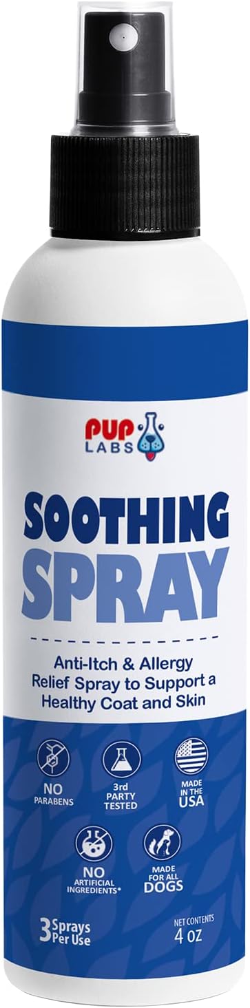 Soothing Spray - Natural Moisturizer Flushes Out Root Cause of Itching and Scratching - Hot Spot Relief for Dogs with BioFlavin Extract - Made for All Dogs and in The USA, 4 Fluid Ounces