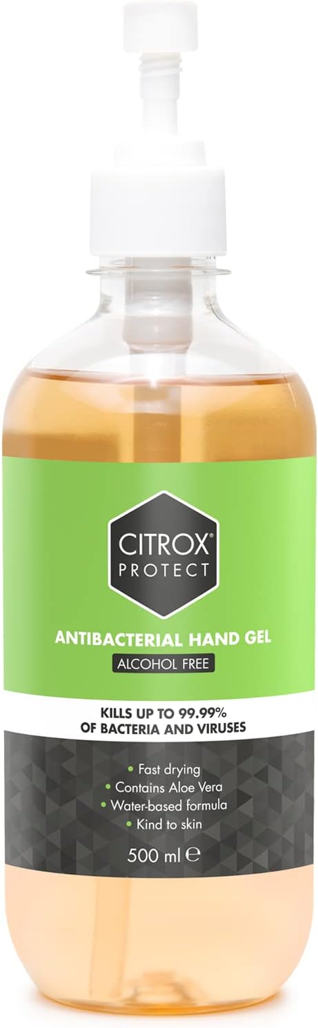 Citrox Protect Antibacterial Hand Gel 500ml - Natural Hand Sanitiser Gel - Antibac Hand Gel Pump with Skin Friendly Aloe Vera & Bioflavonoids