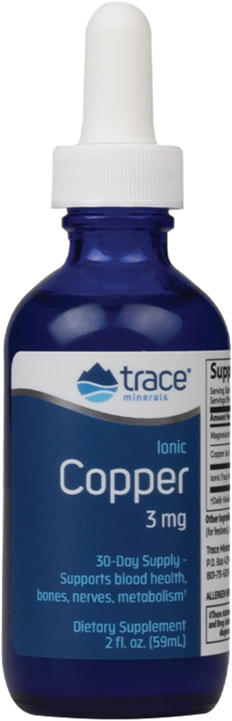 Trace Minerals Liquid Ionic Copper - 3 mg Dietary Supplement for Blood Health, Nerves, and Metabolism - Antioxidant Enzyme Support - 59 ml (48 Servings)