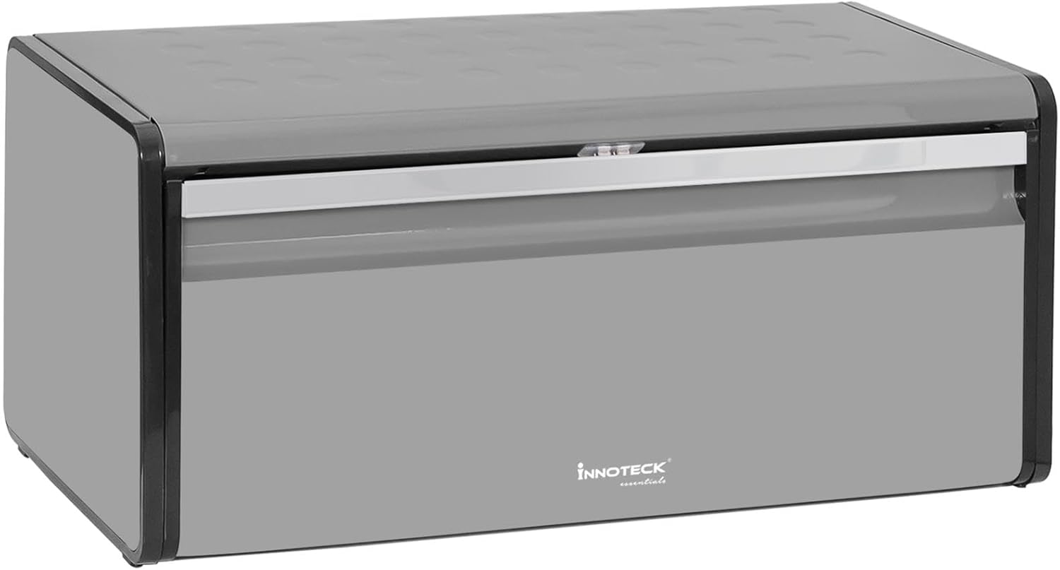 Innoteck Bread Bin With Magnetic Lid Spacious Kitchen Bread Storage Box Large Capacity Storage Container Easy To Clean Durable for Homemade Bread, Toast, Doughnut & Cookies, Grey