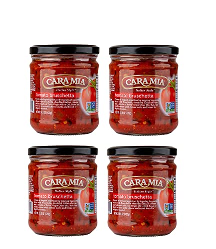 Al Amin Foods CARA MIA Italian Style Tomato Bruschetta 4 Glass Jars Net Wt 148 oz 420g each