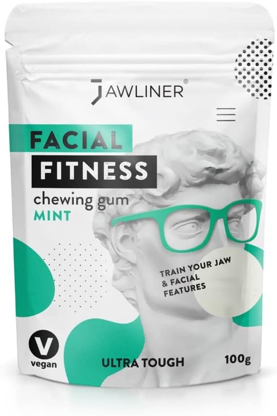 JAWLINER® Jawline Gum - Hard Chewing Gum for Jawline Exercise - 2-Month Pack - Jaw Gum for a Chiseled Jawline, Facial Fitness Chewing Gum, 10 X Stronger Gum (1 count (Pack of 1), Mint)