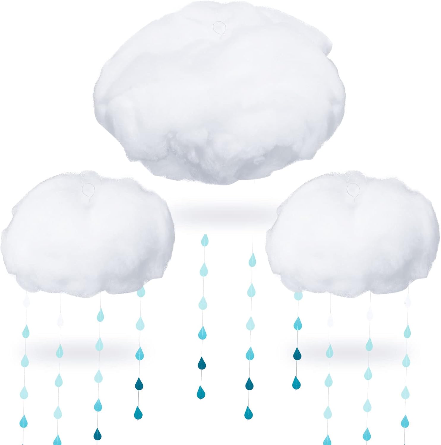 15 Pcs Artificial Cloud Props Raindrop Garland Set 3D Cloud Hanging Decorations 12 Paper Hanging Rain Drops Decor Pieces for Baby Shower Party and Centerpieces Stage Decoration