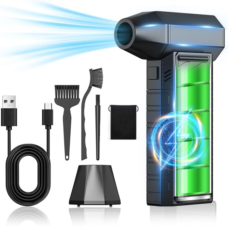 VANBAR Electric Compressed Air Cleaner for PC, 180000RPM Super Power Air Duster, 3-Gear Rechargeable Air Blower Keyboard Cleaner, Turbo Fan for Computer, Outdoor, House, Car
