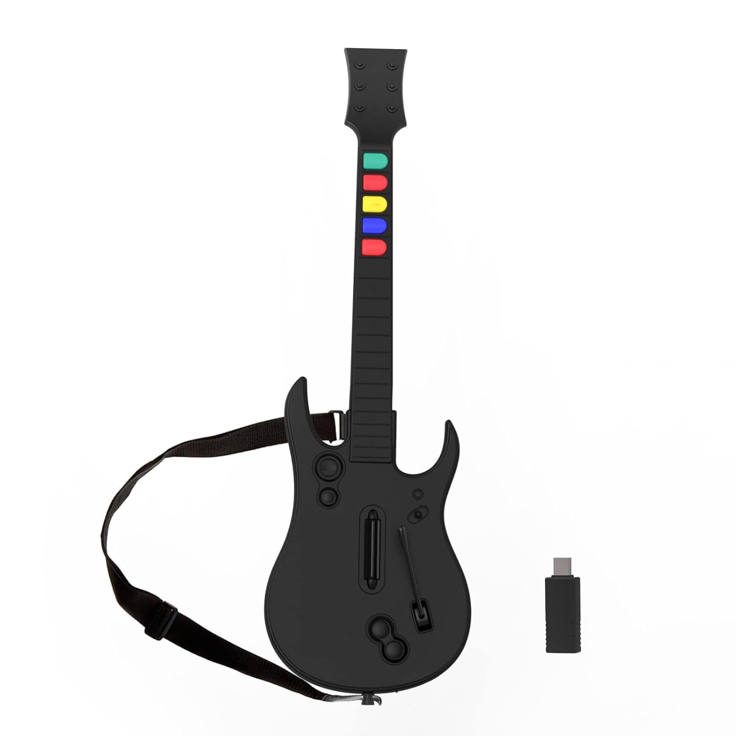 NBCP Guitar Hero Controller PC, Wireless PS3 /PC Guitar Hero Guitar with Dongle for Clone Hero, Guitar Hero 3/4/5 Rock Band 1/2 Games Black