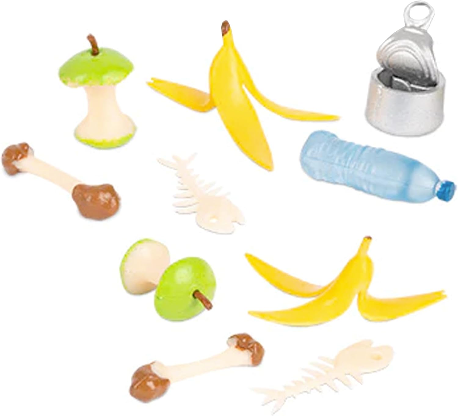 Accoutrements Archie McPhee Itty Bitty Trash - Miniature Vinyl Garbage Set for Imaginative Play and Gnome Adventures, 10 Hilarious Adorable Mini Fish Bananas Apples and More