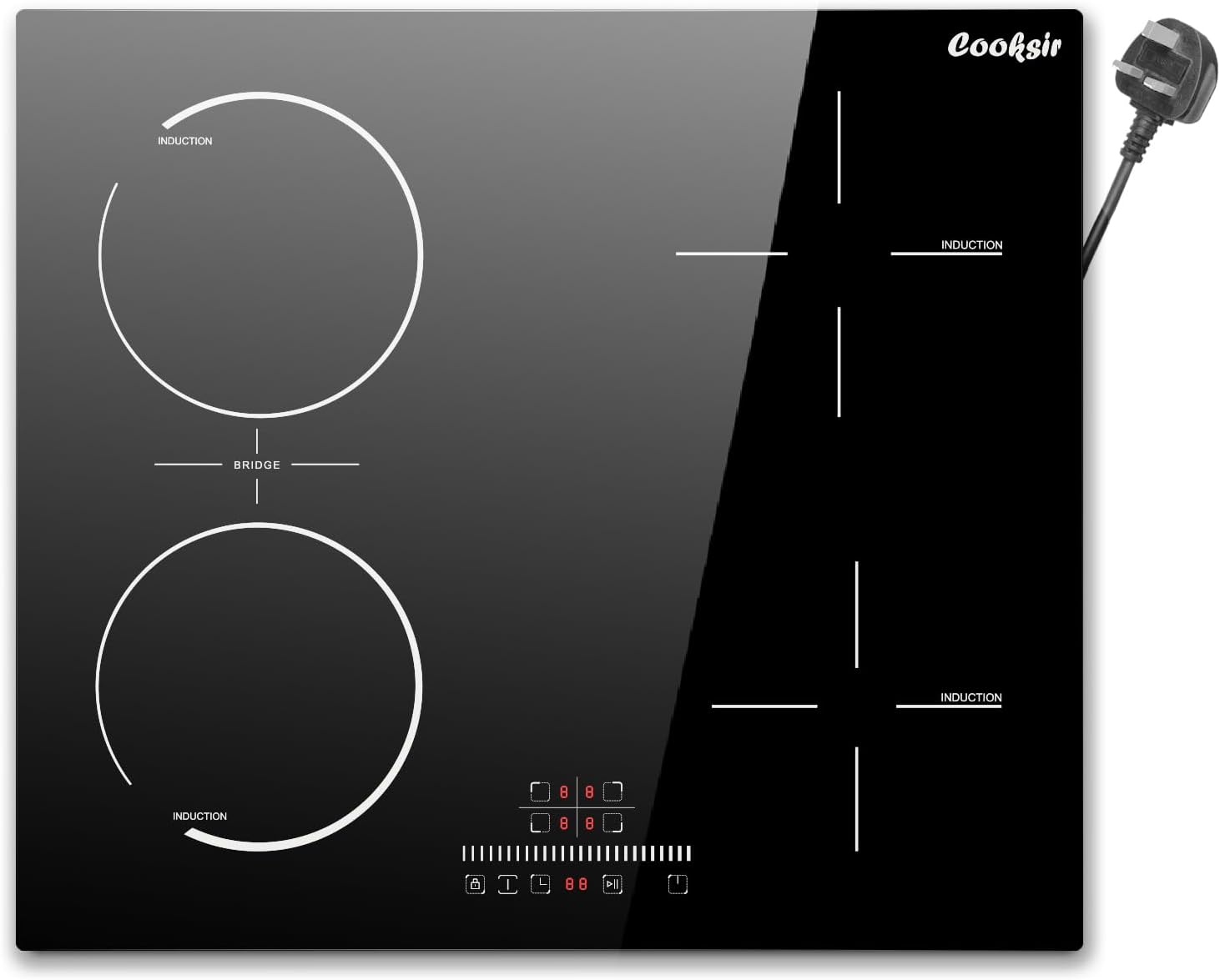 Cooksir Induction Hob Plug in 4 Zone, Electric Induction Hob 60CM with Flexible Zone, Built-in Cooktop 4 Burners, Slider Touch Control, 99-Min Timer, Safety Lock, 9 Power Levels, 2800W, 230V