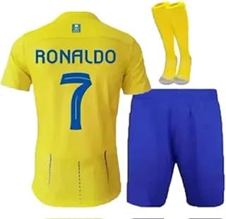 NASSR Ronaldo Yellow Soccer Kids Set Jersey + Shorts + Socks Kit Size Large (10-11 Years Old) for Youth