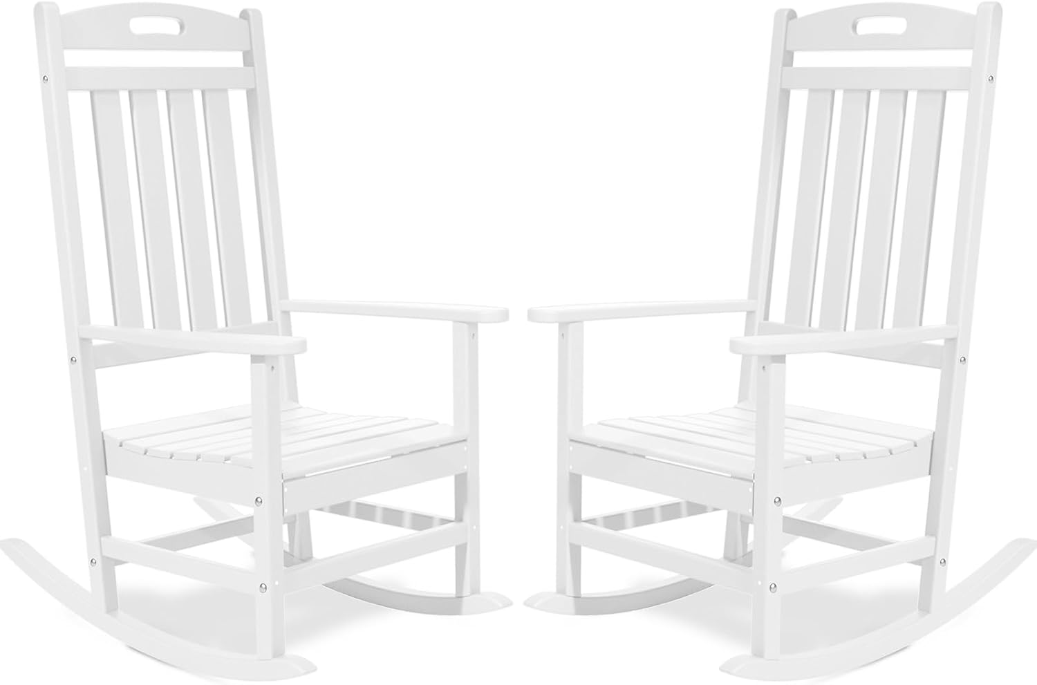 Outdoor Rocking Chair Set of 2, All-Weather Resistant Poly Lumber Rocker Chair Outdoor, High Back Plastic Patio Rocking Chairs for Outside Porch Rocker Garden Lawn, White