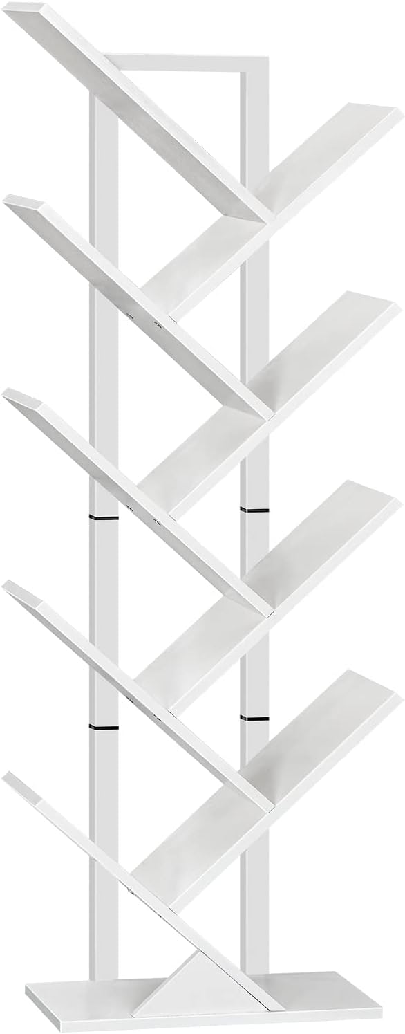 HOOBRO Tree Bookshelf Tall, 9-Tier Floor Standing Book Shelf, Tall Bookcase for CDs Albums, for Living Room, White EWT08SJ01G1