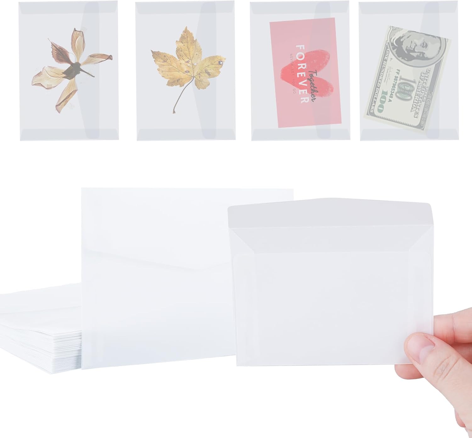 100 Pcs Glassine Envelopes, 7x10cm / 3.9 x 2.7 Inches Clear for Seeds, Coin Collecting, Lottery Ticket, Stamp Card - White Translucent Paper Holder With Mini Window