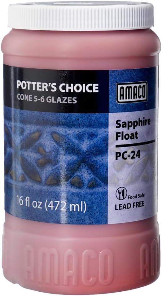 AMACO Potter's Choice PC-24 Sapphire Float Denim Blue High Fire Glaze Pint, 16 oz. (473 mL), Layerable Mid-High Fire Cone 5-6 (PC) Liquid Ceramic Pottery Glaze for Bisque