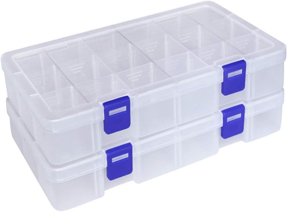 Craft Storage Boxes with Compartments,Qualsen Plastic Storage Boxes,Storage Box Organizer with Lids,Divider Jewellery Box for Beads Earring Tool Box for Fishing Small Accessories (18 Grids,White x 2)