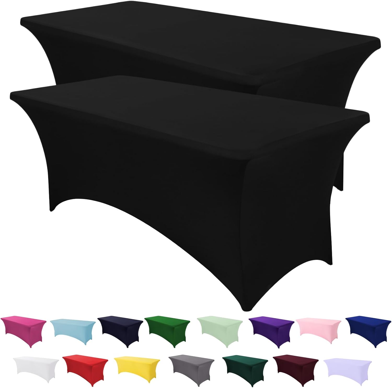 Spandex Table Cover 2 Pack 6FT Black Fitted Tablecloths,Washable Wrinkle Resistant Stretch Table Cloth Rectangle for Vendor Booth Display Items,Party Supplies for Adults,Wedding Decorations,Banquet