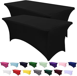Spandex Table Cover 2 Pack 6FT Black Fitted Tablecloths,Washable Wrinkle Resistant Stretch Table Cloth Rectangle for Vendor Booth Display Items,Party Supplies for Adults,Wedding Decorations,Banquet