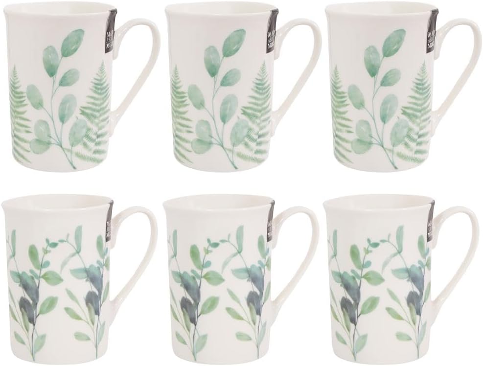 Set of 6 Eucalyptus New Bone China Coffee Mugs Afternoon Tea Cups Home Kitchen Mug Set Floral