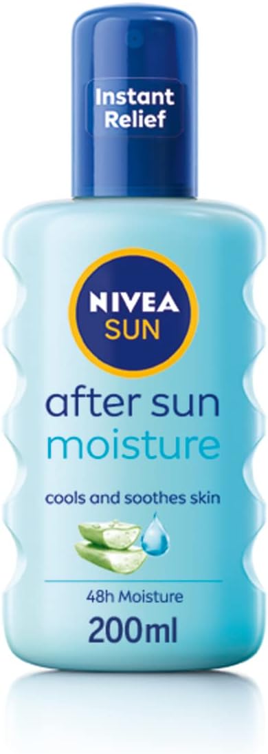 NIVEA SUN After Sun Moisture Spray (200 ml), 48H Moisturising Spray with Organic Hyaluron and Aloe Vera to Soothe, Soften and Relieve Signs of Sun-Stressed Skin