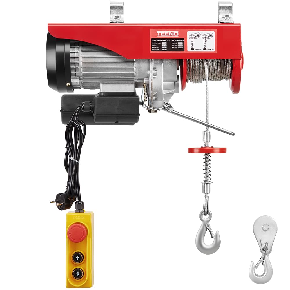 TEENO 1450W Electric Hoist Lift 800 KGS 1760 LBS/ 400KG 880LBS, Overhead Electric Hoist 220V 20M Electric Winch for Garage, Warehouses, SINGLE/DOUBLE LIFITING: 6 M/12M/Min, COPPER MOTOR
