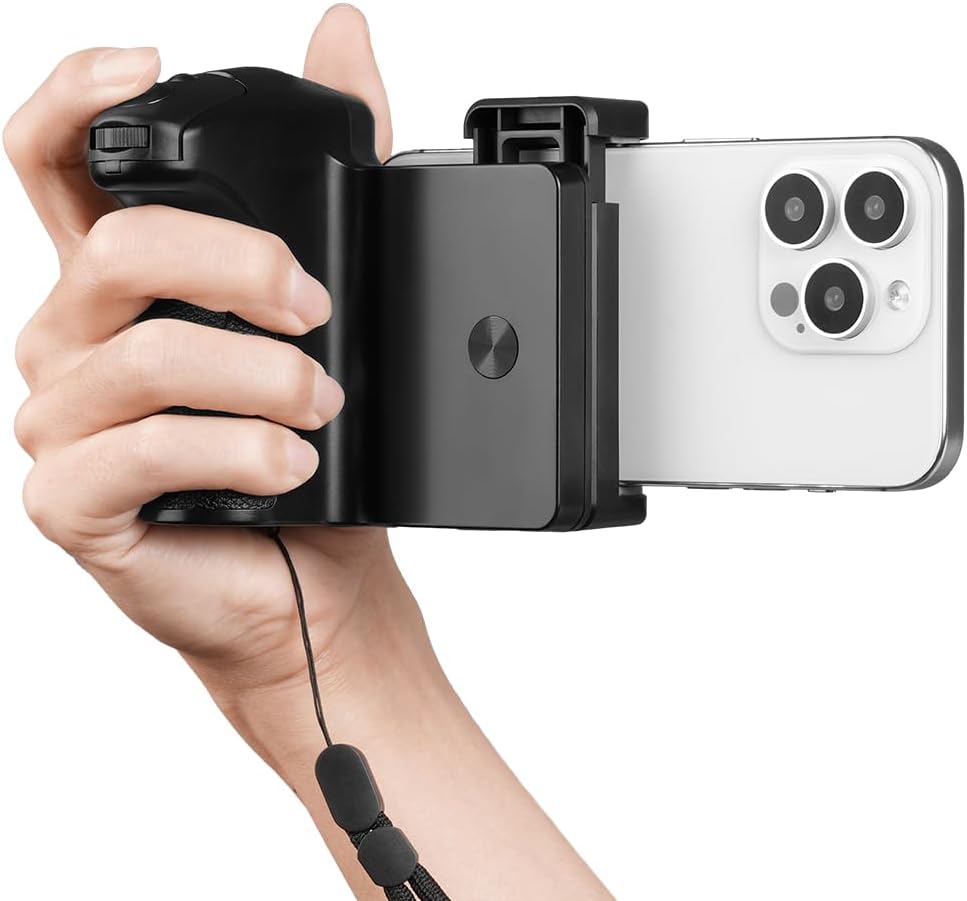 HOTUT Smartphone Hand Grip Holder Stabilizer with Detachable Bluetooth Camera Remote Control, Smartphone Grip Holder, Tripod Mount with Cold Shoe for iPhone Android Video and Selfie Filming