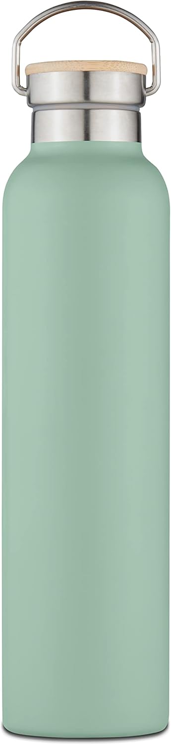Tower NL865026GRN Natural Life Insulated Stainless Steel Bottle with Bamboo Lid, Crafted from Sustainable Materials, 750ml Capacity
