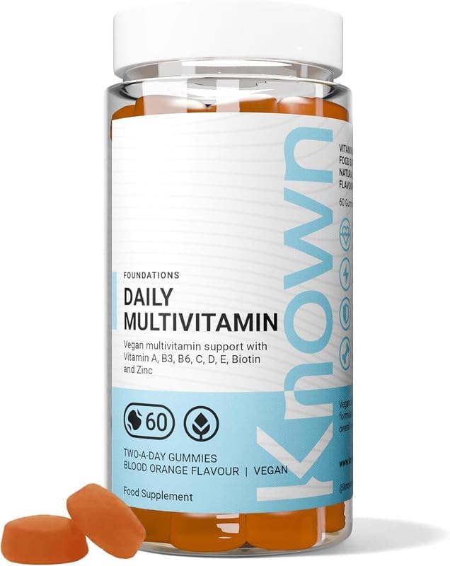 Known Tasty Daily Multivitamin Gummies - Supports Immune Health & Energy - Natural Blood Orange Flavour - 60 Vegan Gummies, 1 Month Supply