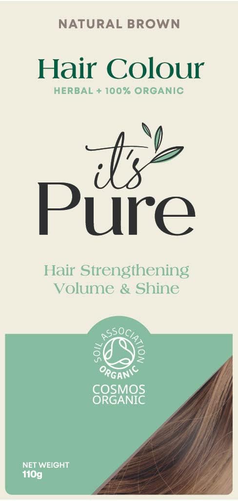 It's Pure Organic Henna Hair Dye in Natural Brown | 100% Natural, Vegan, & Gluten Free | PPD Free Hair Dye, Ammonia Free, Resorcinol Free, & Peroxide Free | Volumising, Strengthening, & Revitalising |