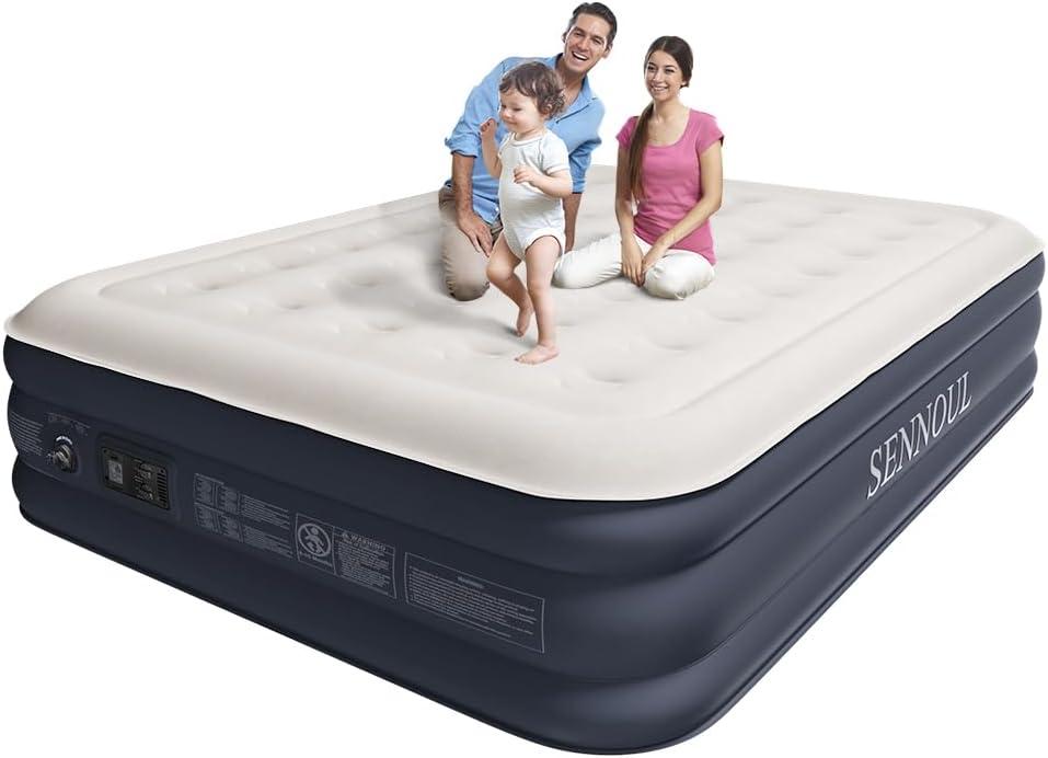 Air Mattress Queen with Built in Pump - 2 Mins Quick Self Inflatable,16"/650lbs Max Blow Up Bed, All Night Stability No Lost Air，No Peculiar Smell for Camping,Home,Guests & Portable Travel