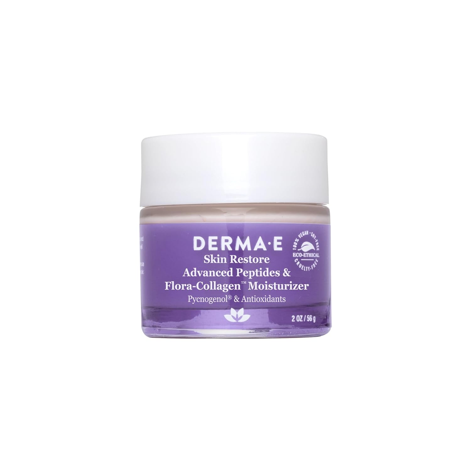 DERMA-E Advanced Peptides and Vegan Flora-Collagen Moisturizer – Double Action Collagen Face Cream with Peptide Complex – Intensely Hydrating Face Moisturizer for Lines, Wrinkles and Redness, 2 Oz