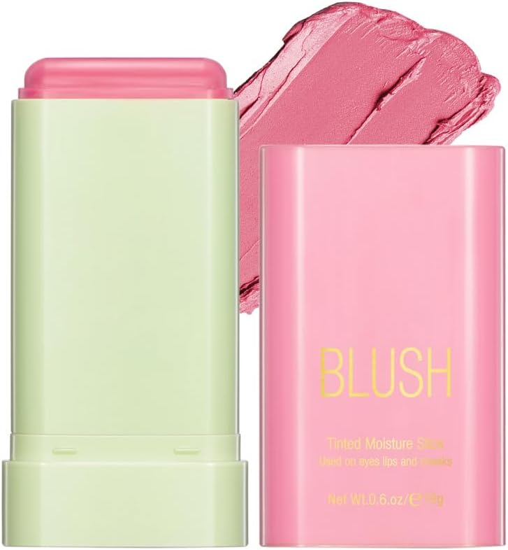 Multi Purpose Cream Blush Stick 2 in 1 On-the-Go Blush for Cheeks and Lips, Waterproof, Moisturizing, Solid Color, Moisturizing, Blendable, Natural, for Growing Nude Face, Blush, 01 Pink