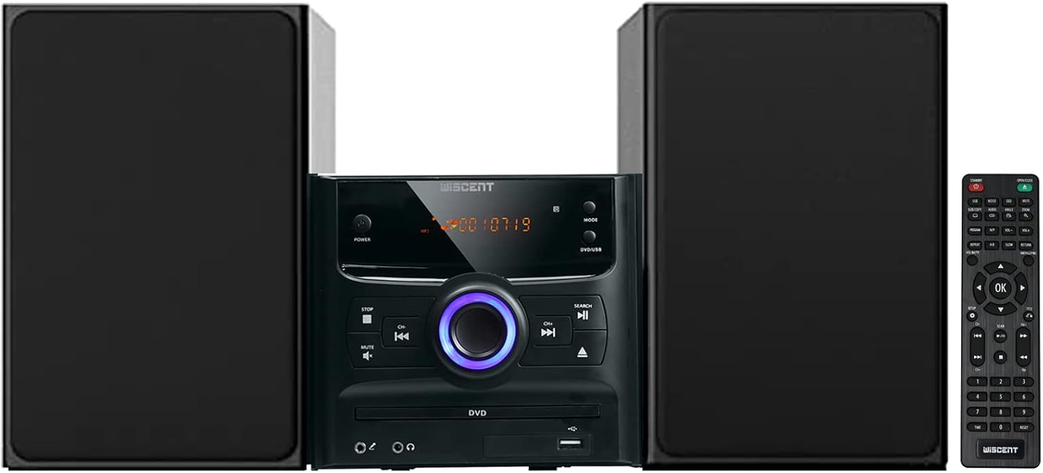 Bluetooth Micro Hi-Fi Sound System Stereo CD Player, DVD Player, FM Radio, USB, 30W RMS Powerful Compact Micro Music HiFi Systems