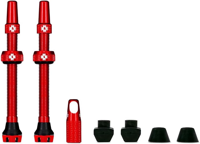 Muc-Off Tubeless Valves, Red 44mm - Dust Caps for Bikes with Valve Core Removal Tool - Presta Valve Caps for Tubeless MTB/Road/Gravel Bikes