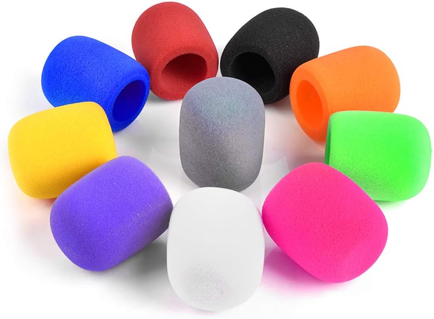 quiodok 10 Pcs Colorful Mic Covers Reusable Microphone Windshield Handheld Microphone Windscreen Foam Covers Microphone Accessories Microphone Sleeve - 10 Colors