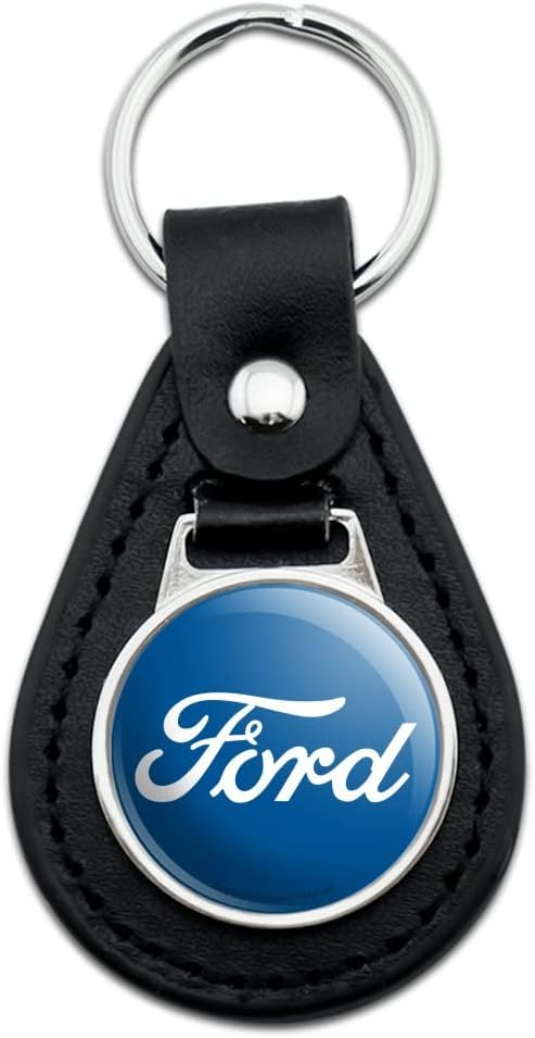 GRAPHICS & MORE Black Leather Ford Classic Script Logo Keychain