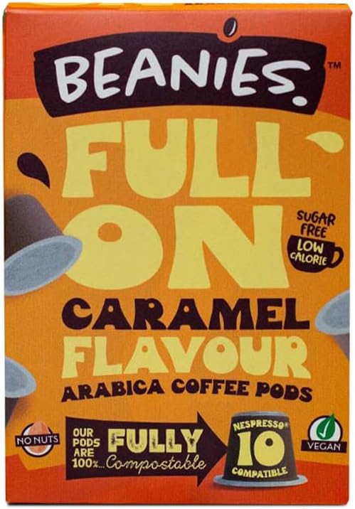 Beanies Caramel Flavoured Arabica Coffee Pods, 60 Pods (10 X 6 Pack) - Premium Taste, Compostable Pods,Compatible with Nespressoᵀᴹ Original Machines,100% Arabica Beans, Low-Calorie, Sugar-Free, Vegan