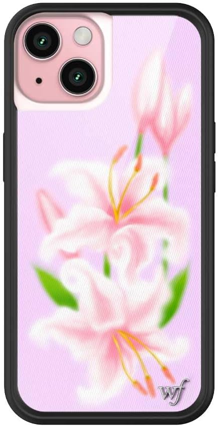 Wildflower Cases - Compatible with Apple iPhone 15 | Protective Black Bumper, 4ft Drop Test Certified, Women Owned Small Business | Sweet Lily - Floral Nature Pink Green Dainty Trendy Cute