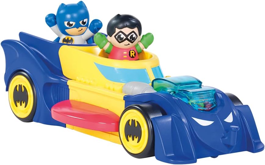 Toomies DC Comics Batman E73262 3 in 1 Vehicle Transforms into Mini Batmobile and Jet, Engine Popping Effect, Flywheel Drive Push Along, from 12 Months