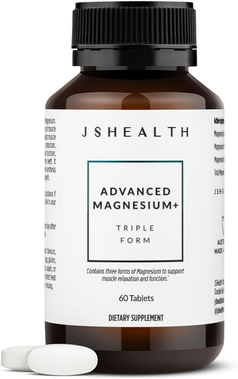 JSHealth Vitamins Advanced Magnesium Supplements with Magnesium Glycinate & Citrate for Muscle Relaxation (60 Tablets)